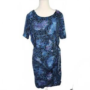 Hilo Hattie Blue Patterned Dress Size L Made in Hawaii